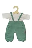 Heless 1416-Ropa algodón 100% orgánico, Conjunto de 2 Piezas con Peto en Verde Salvia y Camiseta Blanca para muñecas y Peluches de tamaño 28-35 cm, sólido, Color Green, White (1416)