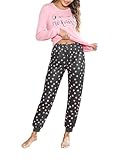 Pijamas Mujer Invierno Algodon - Conjunto de Pijamas Mujer Algodón de Manga Larga Suave Ropa de Dormir con Bolsillos y Cordón