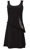 GURU SHOP Mini vestido de algodón orgánico de capas sin mangas con estampado de plumas para mujer Negro XL