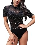 SEBOWEL Mujer Bodys Negro Bodysuit de Manga Corta Mono Sexy Bodysuit para Mujer Negro XL