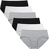 INNERSY Bragas Mujer Algodón Elástico Culotte Cintura Media Ropa Interior Cómodas y Suaves Pack de 6 (L-EU 42, 2Negro+2Gris+2Blanco)