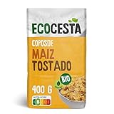 Ecocesta - Copos Ecológicos de Maíz Tostado - 400 g - Aptos para Veganos - Alto Contenido en Fibra y Bajo en Grasas - Aporta una Dosis Extra de Energía - Cereales de Desayuno