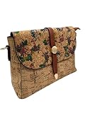 MIGURA Bolso Cuadrado Mujer De Corcho Ecológico Natural Bolso Mediano Bandolera Shopper Bolso de Hombro Vegano Producto Natural Estampado Flores Cierre Con Tiras