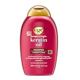 OGX Strength & Length + Keratin Oil Shampoo (385 ml), champú fortificante con proteínas de keratina y aceite de argán, tensioactivos sin sulfatos, para pelo dañado