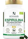 Espirulina BIO, 4500mg / día | 17% Ficocianina, Secada en frío | Saciante, Energía, Proteínas, Hierro | 400 comprimidos veganos de 500mg | Primera Calidad