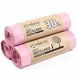 Relevo 100% Reciclado Bolsas Basura Perfumadas, con autocierre, extra resistentes 30 L, 45 bolsas