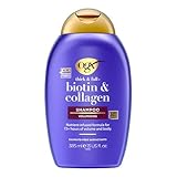 OGX Biotin & Collagen Thick & Full+ Shampoo (385 ml), champú voluminizador de biotina y colágeno, con tensioactivos sin sulfatos, texturizador de cabello con 72 h de volumen