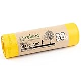 RELEVO 100% Reciclado Bolsas De Basura, Extra Resistentes 30 L, color Amarillo, 15 Unidad ( Paquete de 1)