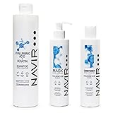 NAVIR Profesional | Pack champú sin sulfatos ni parabenos con Ácido Hialurónico y Keratina, mascarilla y acondicionador – Tratamiento post alisado orgánico hidratante para cabello - 500ml+200ml+200ml