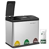 SONGMICS Cubo de Basura de Cocina, Basurero Clasificador 3 x 8 L, Capacidad Pequeña, con Tapas, Triple Cubo de Acero para Familias Pequeñas, Pedales y Cubos, Plata y Negro LTB24L