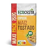 Ecocesta - Copos Ecológicos de Maíz Tostado - Maxi Pack de 750 g - Alto Contenido en Fibra - Aporta una Dosis Extra de Energía - Cereales de Desayuno - Aptos para Veganos