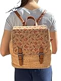 MIGURA Mochila Cuadrada Mujer De Corcho Natural Ecológico Bolso Casual Vintage Impermeable Para el Dia a Dia Viajes Rutas Deporte Elegante Vegana Estampado Mariposas Cierre Hebilla