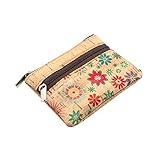 Boshiho Monedero de corcho: monedero vegano ecológico con llavero, mini bolsa con cremallera para mujer, Flor #a, 8*11CM, Bolsa para monedas