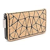 Tikea Cartera Geométrica de Corcho Natural para Mujer, Billetera con Cremallera Ecológica de Moda, Bolsillo de Mano Efecto Madera