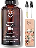 Bionoble Aceite de Argán Orgánico 50ml - 100% Puro, Natural y Prensado en Frío - Rostro, Cuerpo, Cabello, Barba, Uñas - Vegano y Cruelty Free - Botella de Vidrio + Pipeta + Bomba