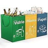 Opret Bolsas Basura Reciclaje 3 Piezas, Cubos de Basura de Reciclaje Colores con Gran Capacidad 40L Separadas con Asas, para Papelera/Vidrio/Plástico/Casa/Cocina