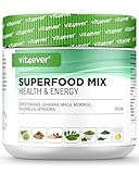 Combinación de superalimentos - 420 g de polvo (batido) con hierba de cebada, guaraná, maca, clorela, espirulina, moringa - Batido energético 100% natural - Con sabor a limón - Vegano