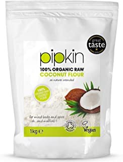 Pipkin 1KG de Harina Orgánica de Coco, Sin Refinar, Cruda, Sin Gluten, Sin Frutos Secos, Reemplazo Saludable de Granos y Harina de Trigo