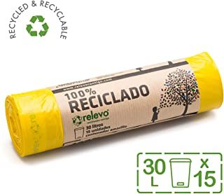 Relevo 100% Reciclado Bolsas de Basura, extra resistentes 30 L, 45 bolsas